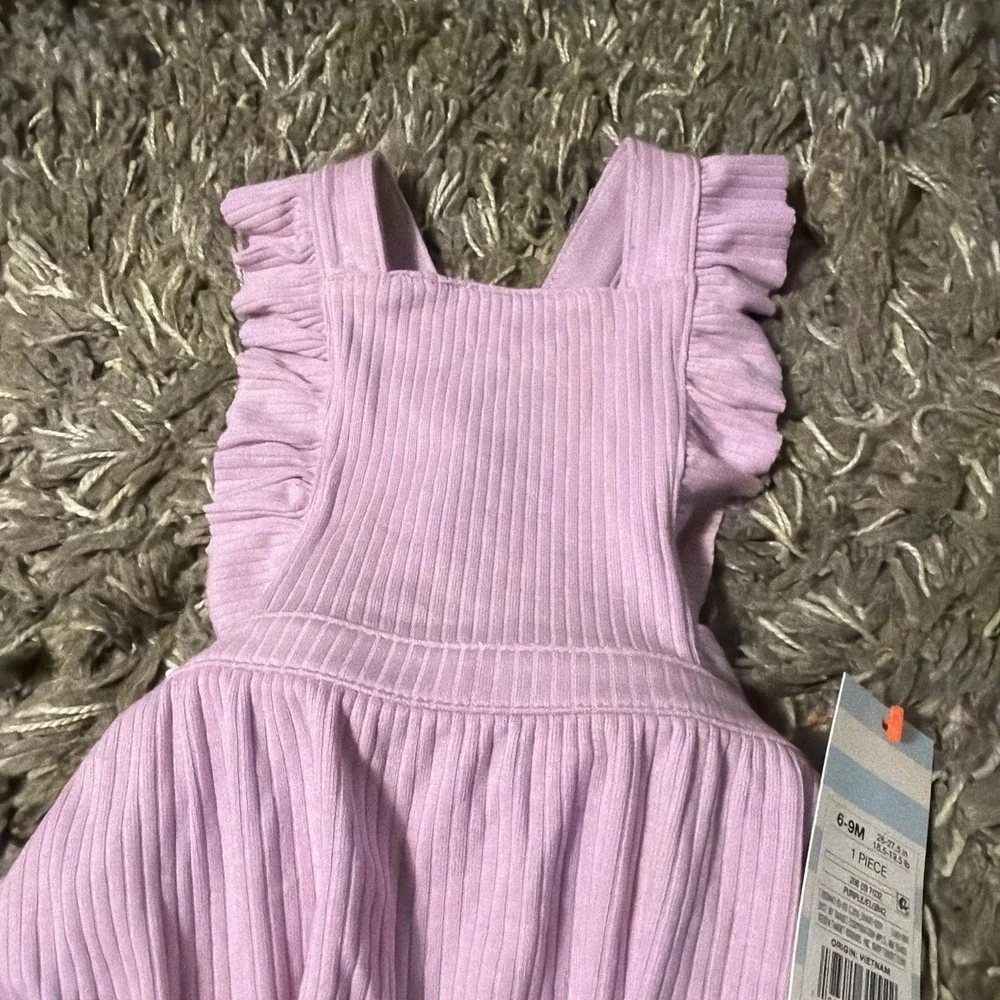 NWT Cat & Jack Baby Lavender Ruffled Romper 6-9 M Ribbed Cotton Blend Sleeveless
